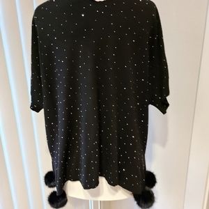 Muche Muchette – Nini Sweater Poncho Black w/Silver Studs & Pom Poms (O/S)